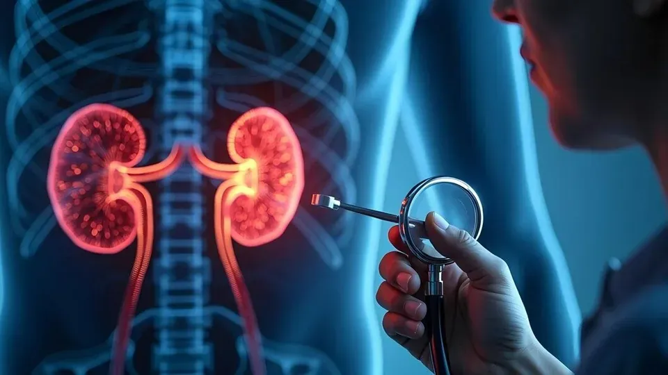 Medical illustration showing the kidneys inside the body.